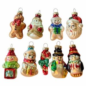 Mini Glass Christmas Ornaments Lot Vintage Style Santa Snowman Bear Set